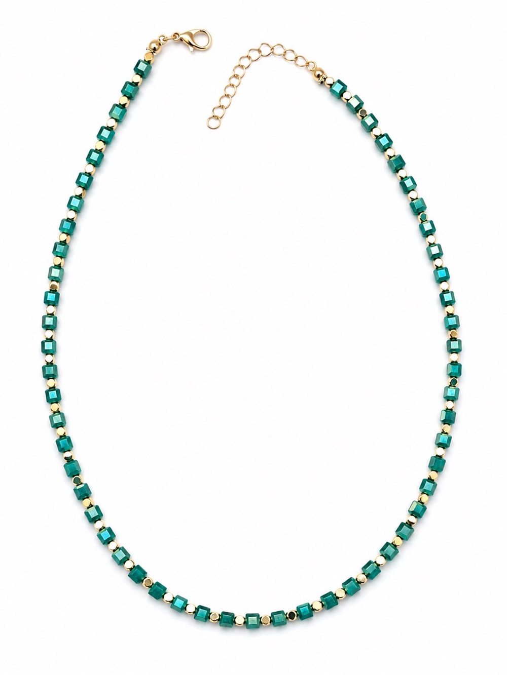 Teal Beaded Gold Tone Chain Necklace | Summer Adjustable Choker